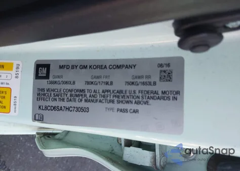 2017 Chevrolet Spark 1Lt Cvt из США, поврежденный, VIN KL8CD6SA7HC730503